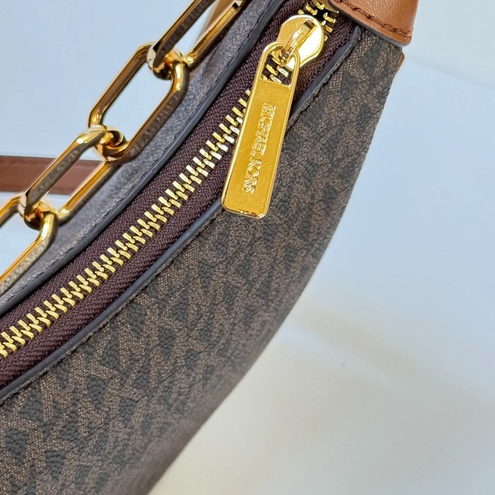 Michael Kors Cora Large Pouchette Shoulder Chain Crossbody Bag MK Brown_12